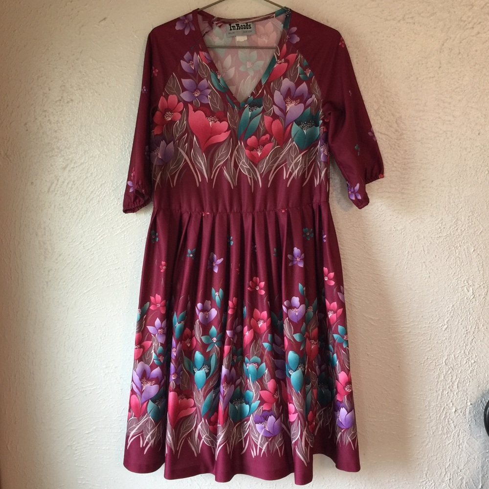 vintage 1970s polyester floral dress
